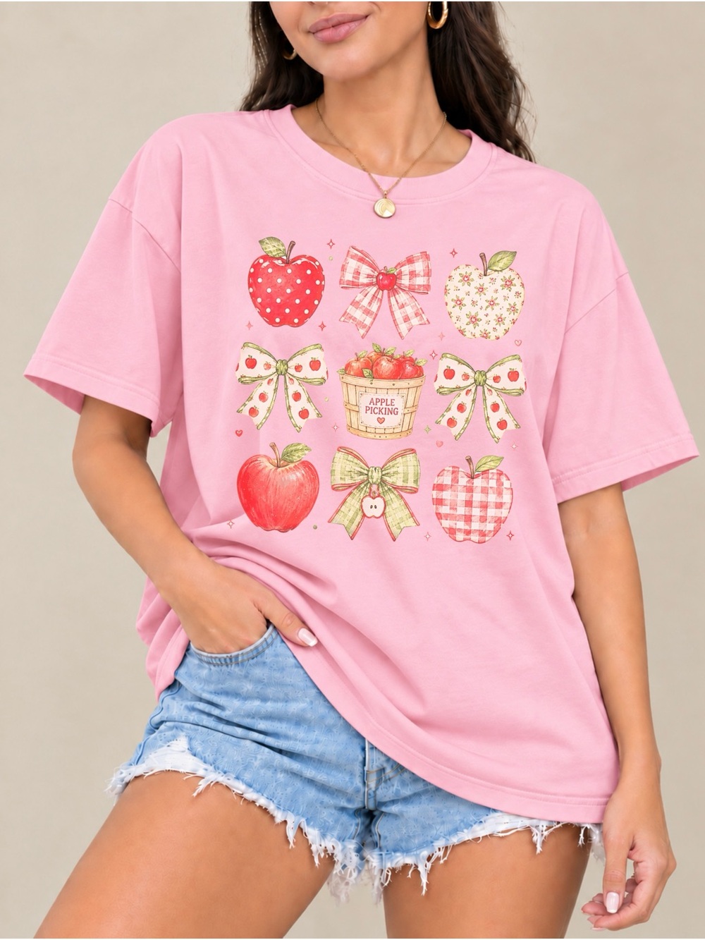 Apple Bow Graphic Tee Floral Apple Fall Orchard Unisex T-shirt